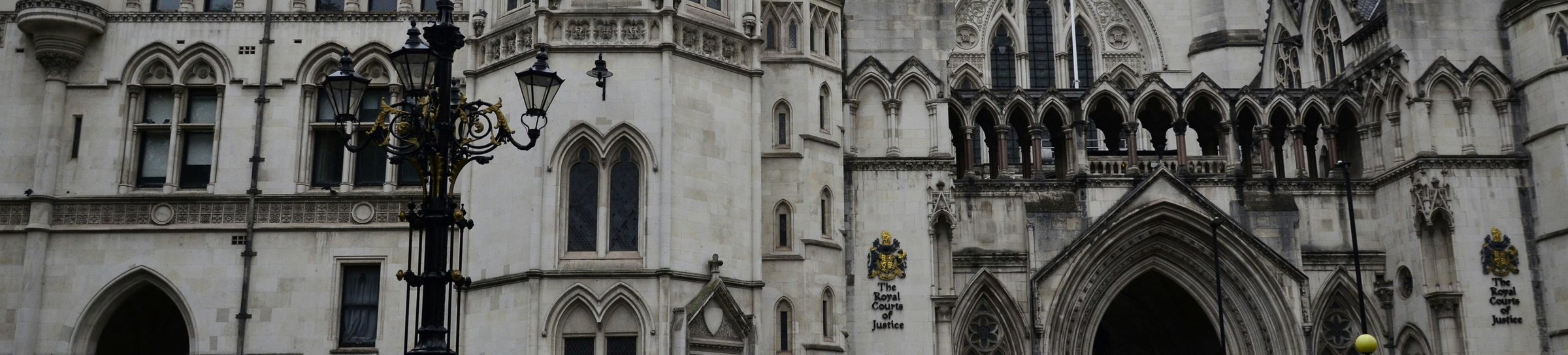 The Royal Courts of Justice on the Strand on a rainy day
